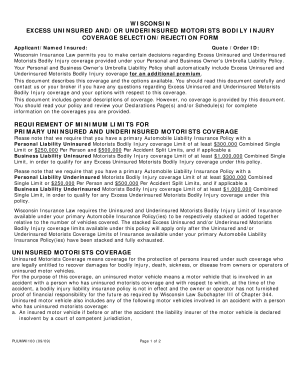 Wisconsin Excess Uninsured Motorists Coverage Form