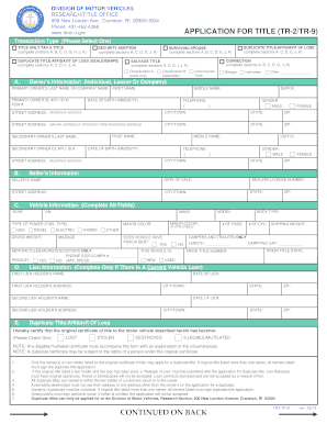 Rhode Island Vehicle Title Application