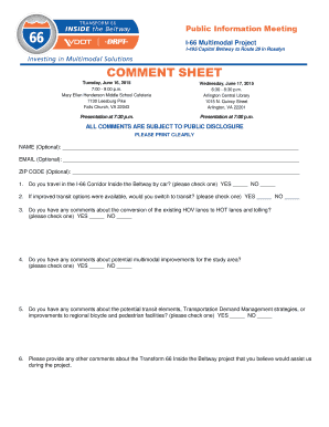 Public Information Meeting Comment Sheet