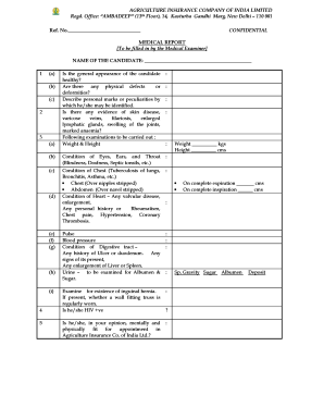 Agriculture Insurance Company Medical Examination Form