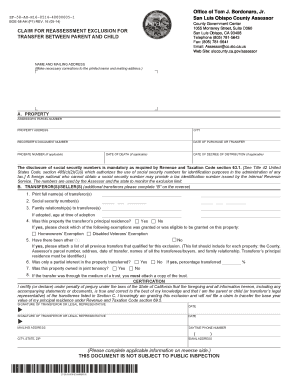 California Claim for Reassessment Exclusion for Parent-Child Transfer