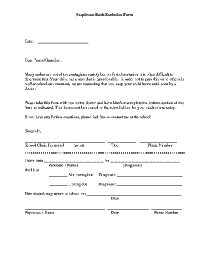 Suspicious Rash Exclusion Form