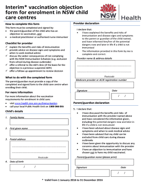 NSW Child Care Vaccination Objection Form