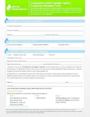 Contractor Direct Rebate Option Customer Release Form