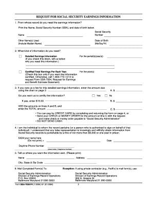 Request for Social Security Earnings Information
