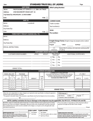 Standard Truck Bill of Lading
