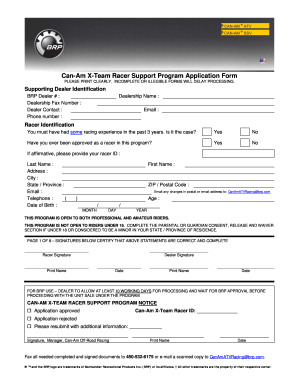 Can-Am X-Team Racer Support Program Application Form