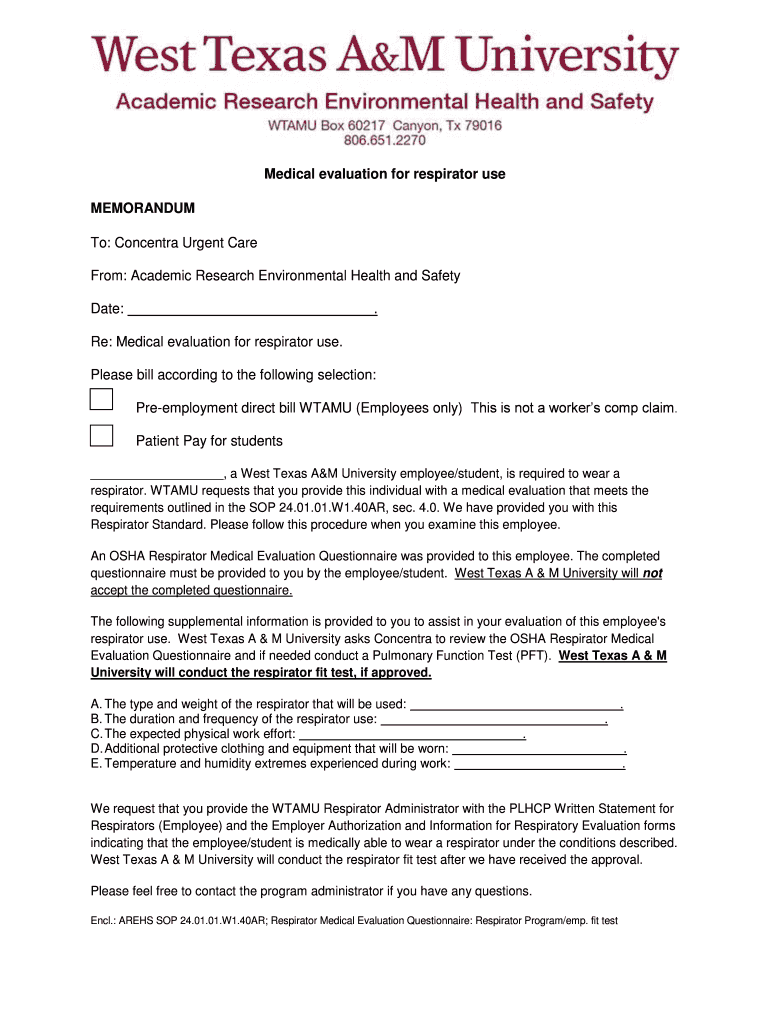 Fillable Online Medical evaluation for respirator use Fax Email Print