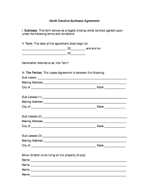 North Carolina Sublease Agreement