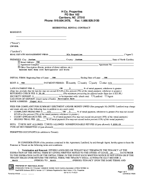 North Carolina Residential Rental Contract