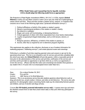 PPRA Model Notice and Consent Form