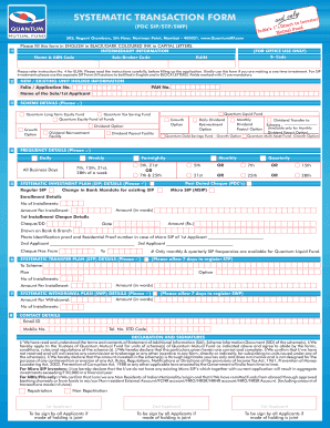 Quantum Mutual Fund Systematic Transaction Form
