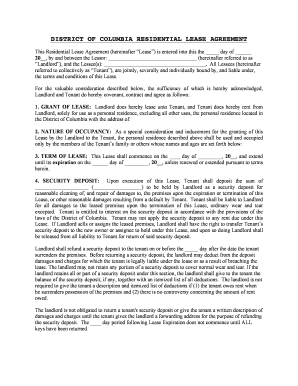 District of Columbia Residential Lease Agreement