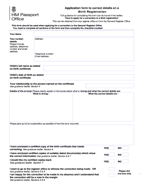 Birth Registration Correction Form