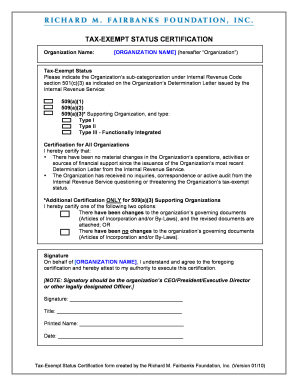 Tax-Exempt Status Certification Form