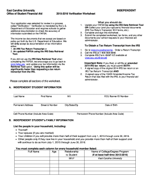 2015-2016 Independent Student Verification Worksheet