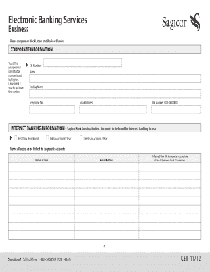 Sagicor Business Electronic Banking Services Form