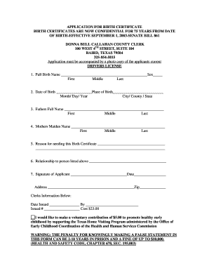 Texas Birth Certificate Application