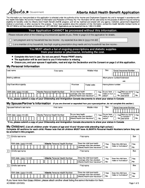 Alberta Adult Health Benefit Application