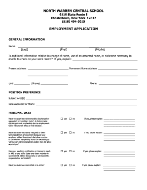 New York Teacher Employment Application