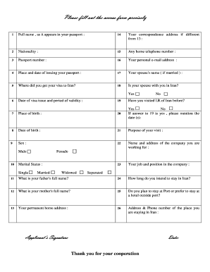 Iran Visa Application Form