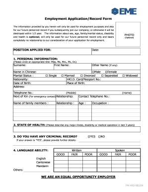 Employment Application Form