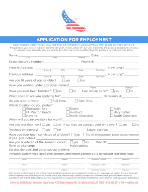 Eglin Federal Credit Union Employment Application