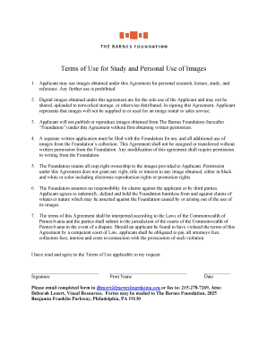 Terms of Use for Study and Personal Use of Images
