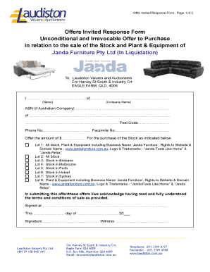Offers Invited Response Form - Janda Furniture Pty Ltd
