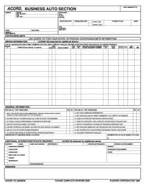 ACORD 137 Business Auto Insurance Application