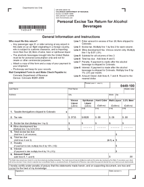Colorado Personal Excise Tax Return for Alcohol