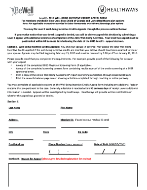 Level 2 Well-Being Incentive Credits Appeal Form