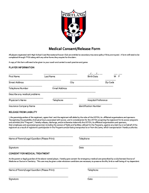 Medical Consent Form for High School Soccer