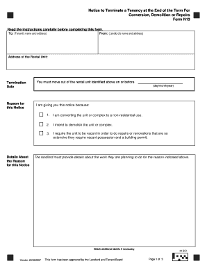 Notice to Terminate a Tenancy at the End of the Term
