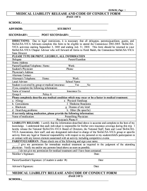 SkillsUSA Medical Liability Release and Code of Conduct Form