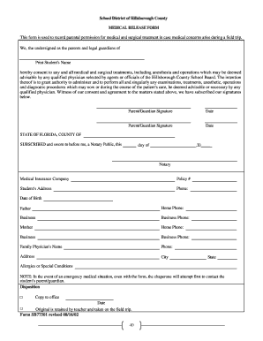 Sports medical release form - School District of Hillsborough County MEDICAL RELEASE FORM