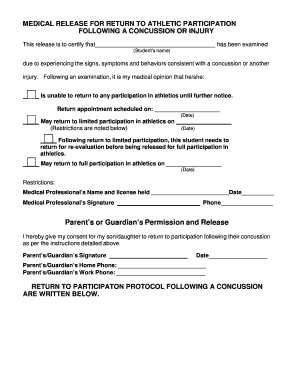 Medical Release for Return to Athletic Participation