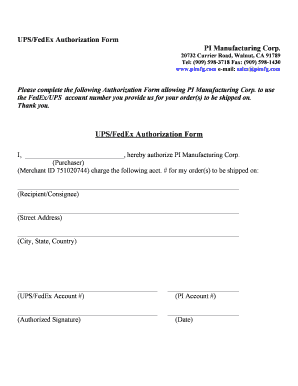UPS/FedEx Authorization Form