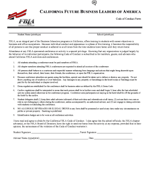 California FBLA Code of Conduct Form