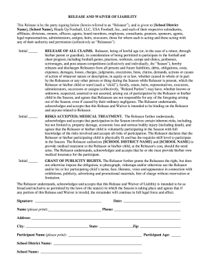 Release and Waiver of Liability for Football Program