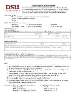 Direct Deposit Authorization Form