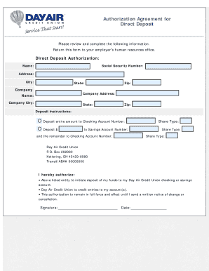 Direct Deposit Authorization Agreement
