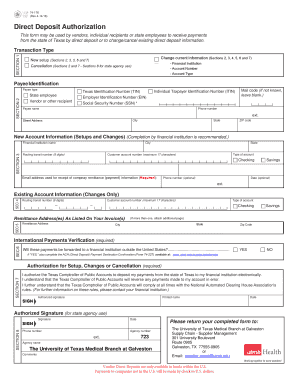 Texas Direct Deposit Authorization Form