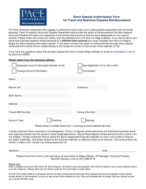 Pace University Direct Deposit Authorization