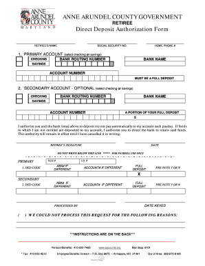 Anne Arundel County Retiree Direct Deposit Authorization Form