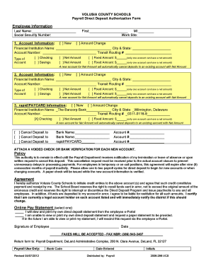 Payroll Direct Deposit Authorization Form