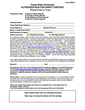 Texas State Direct Deposit Authorization Form
