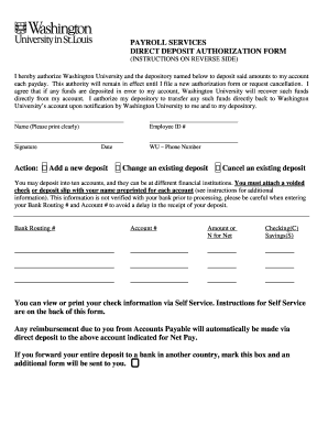 Washington University Direct Deposit Authorization Form