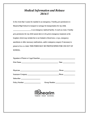 Medical Information and Release Form