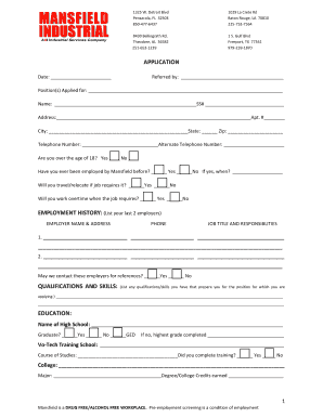 Mansfield Industrial Employment Application
